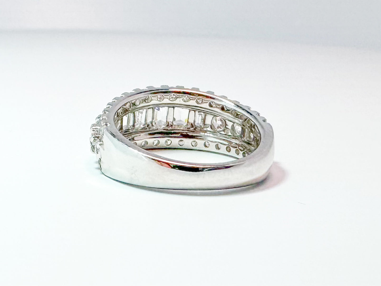 14K white gold 2.51 carat total weight, emerald cut and round brilliant lab grown diamond band SI/VS H-I