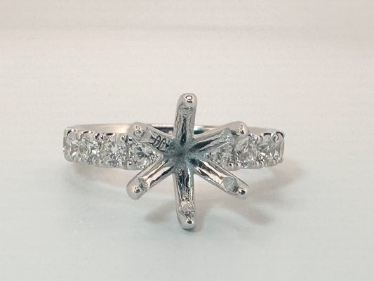 14K, White gold, .95 carat total weight, natural diamond semi mount.