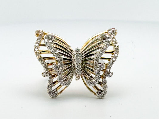 14k two tone, double butterfly diamond ring