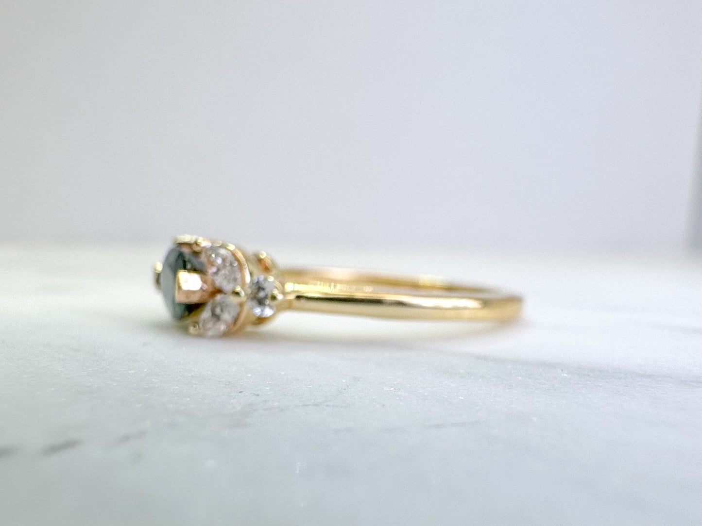 14k, yellow gold blue green tourmaline and diamond fashion ring.