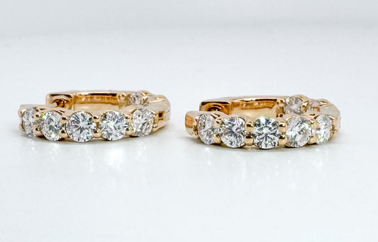 14k, Yellow gold, 1.50 diamond total weight, inside out, lab diamond hoop earrings.
