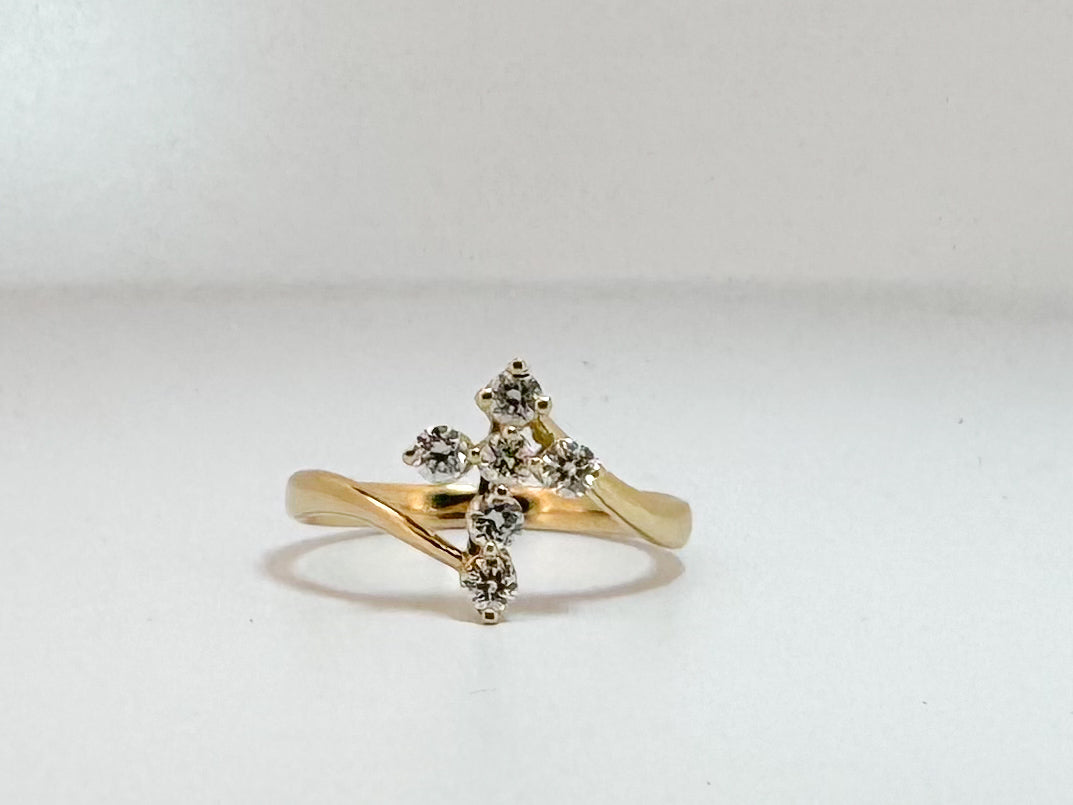 14K, Yellow gold, .43 diamond total weight, natural diamond cross ring.