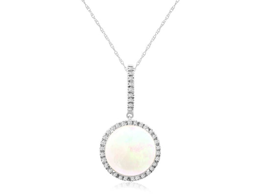 14k, white gold opal and diamond pendant.