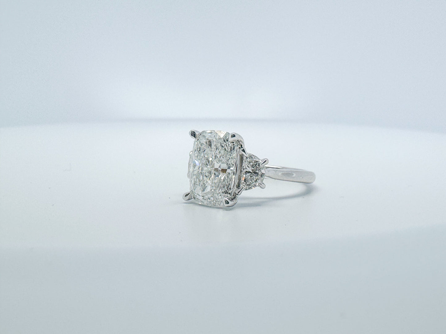 Lab grown diamond engagement ring  4.15 ct cushion center with Half moon side diamonds