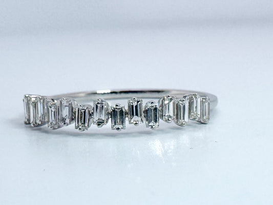 14K, white gold gold, staggard baguette, natural diamond band.