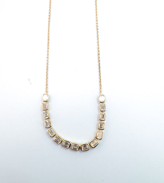 14k, Yellow gold, 2.40 carat total weight, natural emerald cut  diamond necklace.