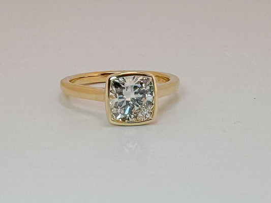 14K, yellow gold 2.05 carat VS2 F lab grown cushion cut engagement ring