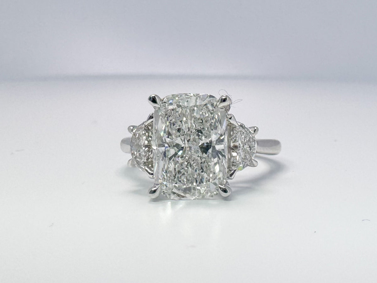 Lab grown diamond engagement ring  4.04 ct cushion center with Half moon side diamonds