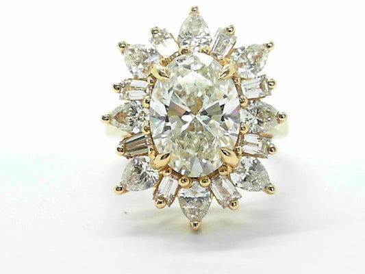 2.71ct Lab Oval, 1.68ctw side 14ky Ring