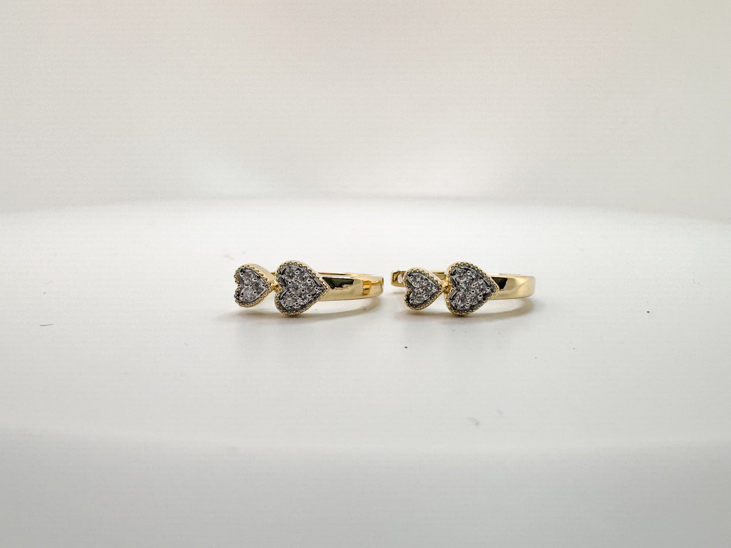 14k, yellow gold, double pave heart earrings.