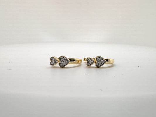 14k, yellow gold, double pave heart earrings.