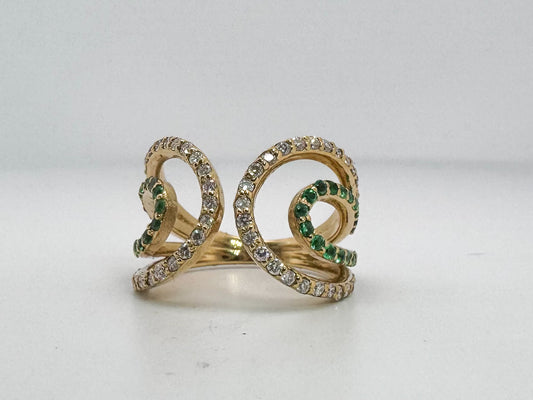 14KY Emerald and diamond fashion ring.