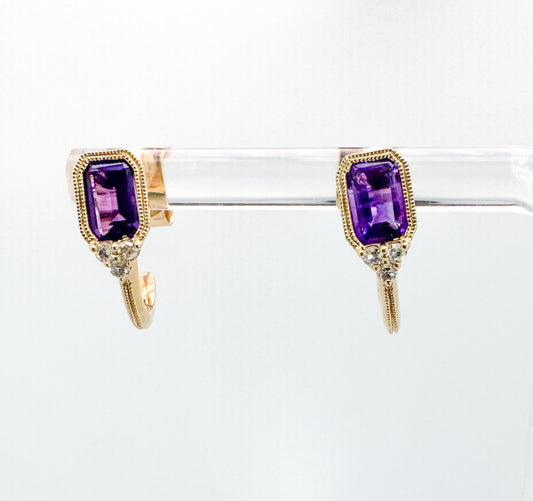 14K, yellow gold, .10 diamond total weight with 1.10 carats of Amethyst