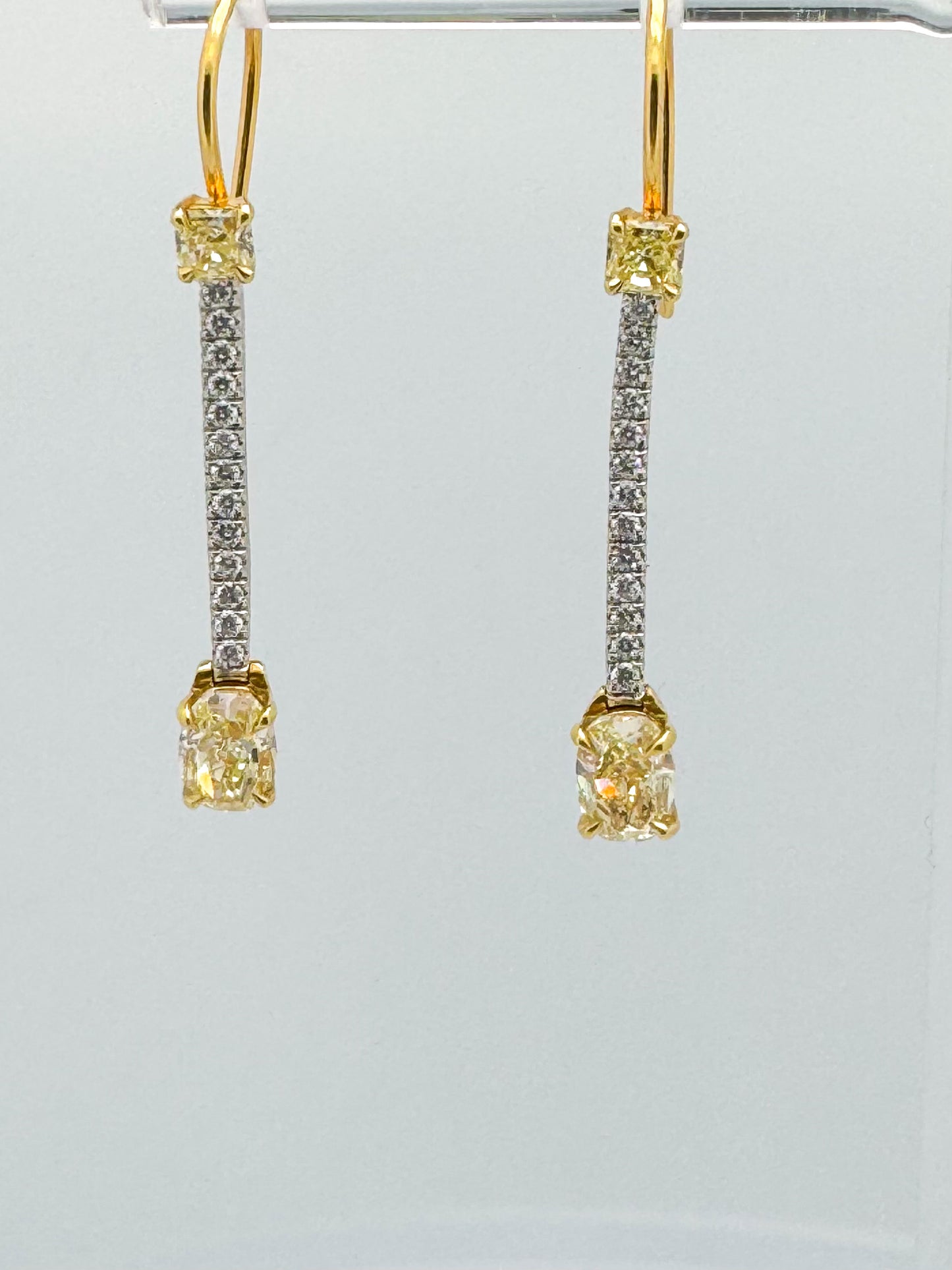 18k two tone NATURAL Fancy yellow Diamond earrings.2.37 carats of yellow diamonds and .30 carats of white diamonds.