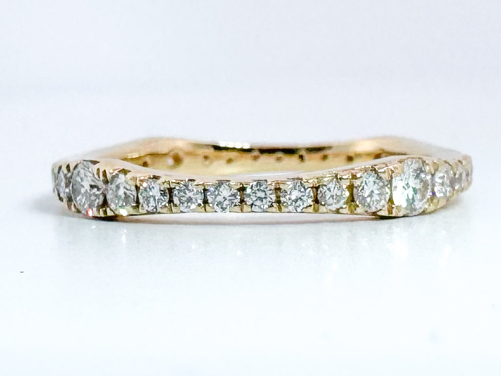 14k, Yellow gold, .75 diamond total weight, square shank eternity band.