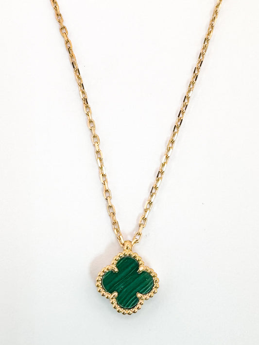 14k, Yellow gold, malchite alhambra, double sided necklace