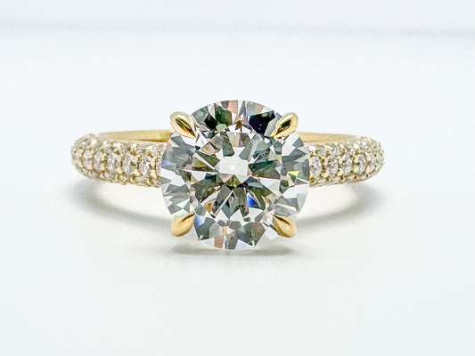 14k yellow gold, lab grown pave diamond engagement ring.2.75 carat total weight