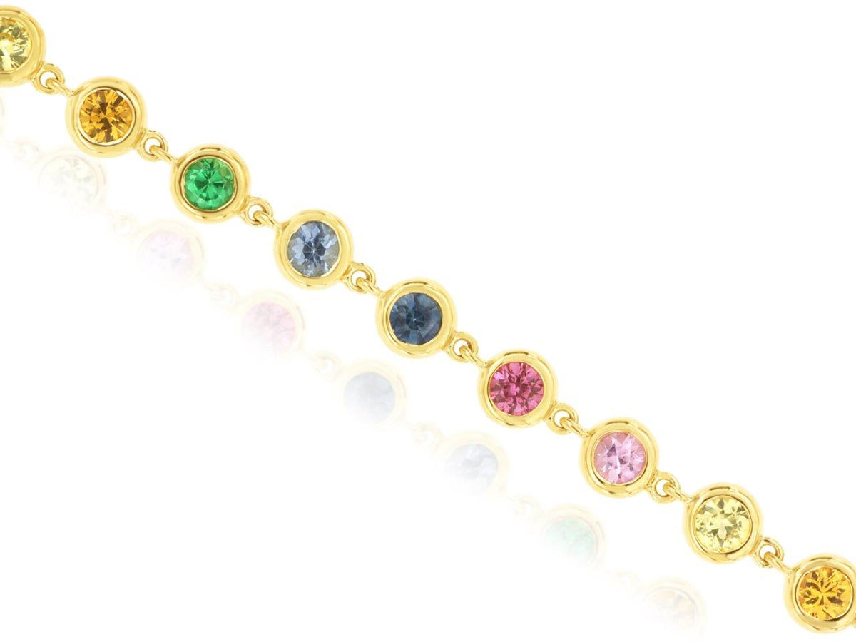 14K, yellow gold, natural rainbow color sapphire bracelet