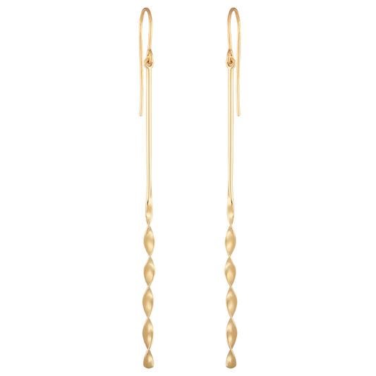 14K, yellow gold simple, drop twist earring.