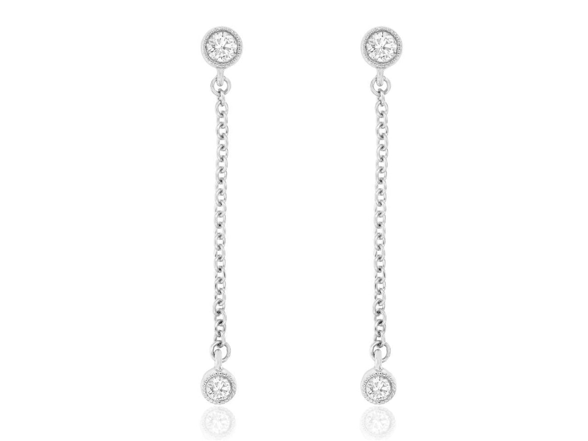 14K, White gold, natiural diamond drop earrings.