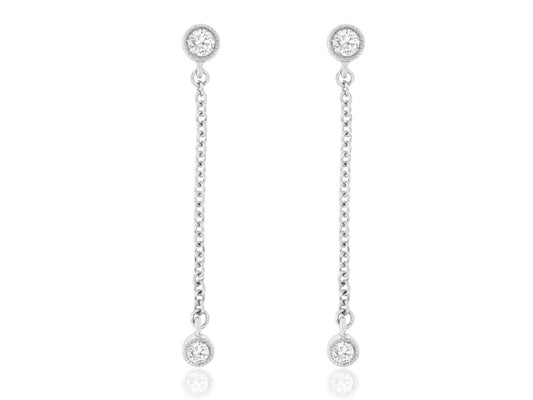 14K, White gold, natiural diamond drop earrings.
