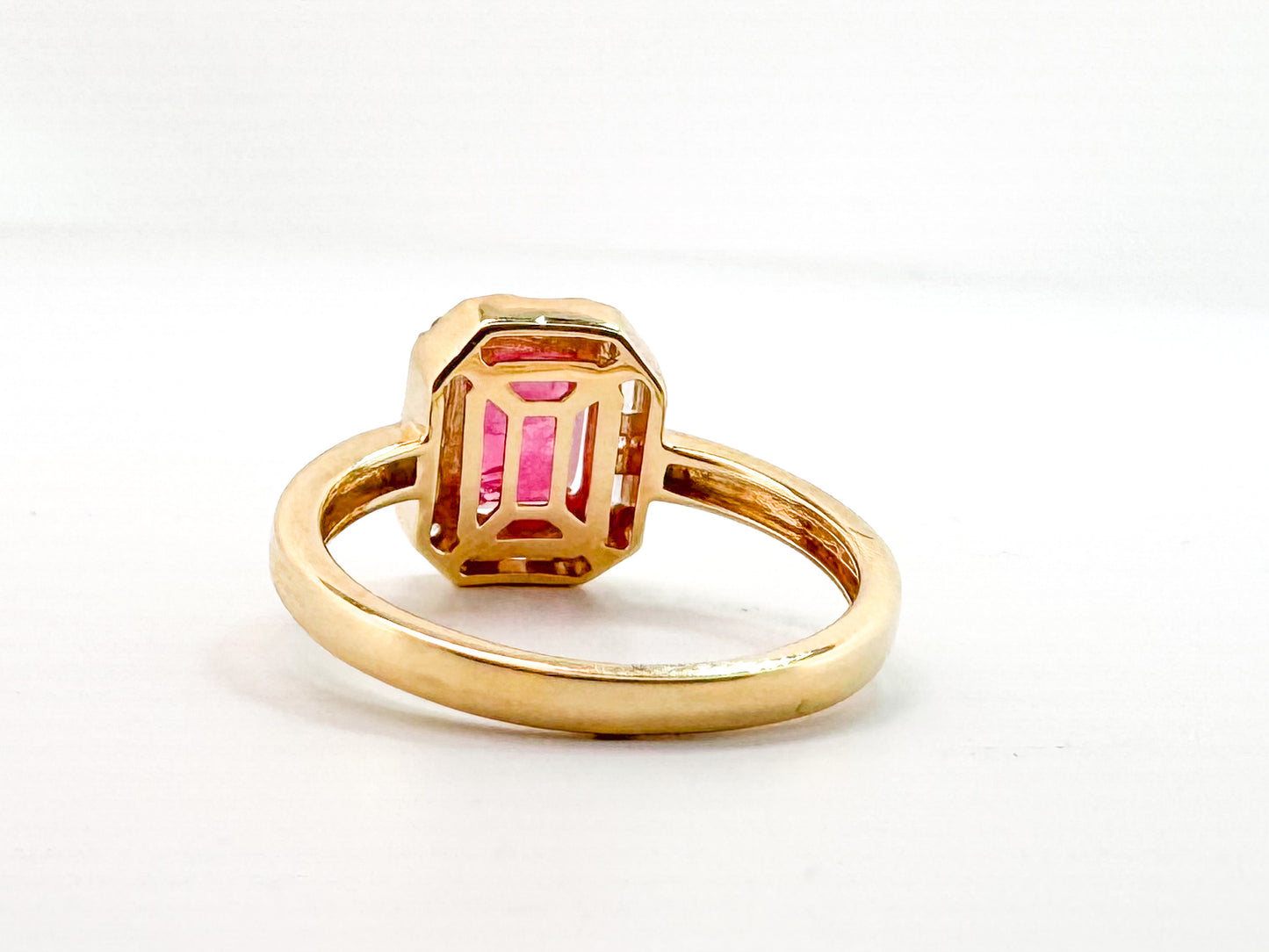 14k, yellow gold, .19 carat of natural diamonds, 1.10 carat natural Ruby.