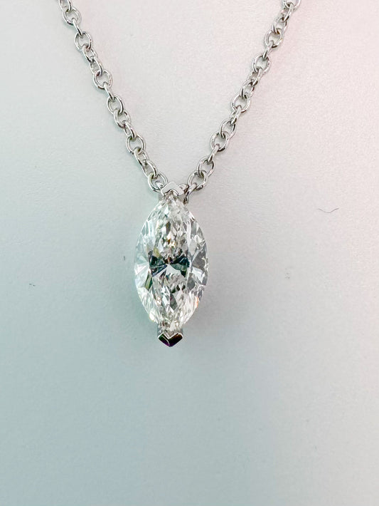 14K, white gold,  Marquise Lab grown diamond solitaire pendant. .50 carat.