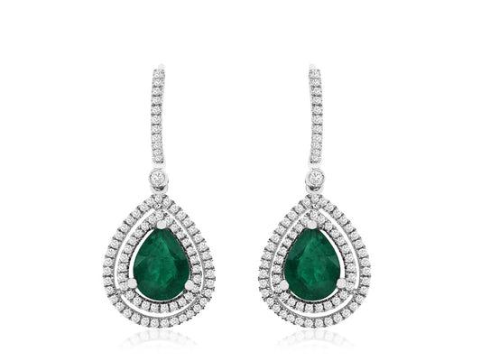 14k, White Gold, 3.20 carat Emerald, .40 carat total weight, Emerald & Diamond Earrings
