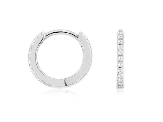 14K,White gold, .07 carat total weight, diamond huggie style earrings.