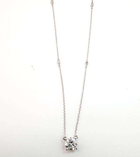 14K, white gold, 2.06 dtw lab grown diamond necklace.