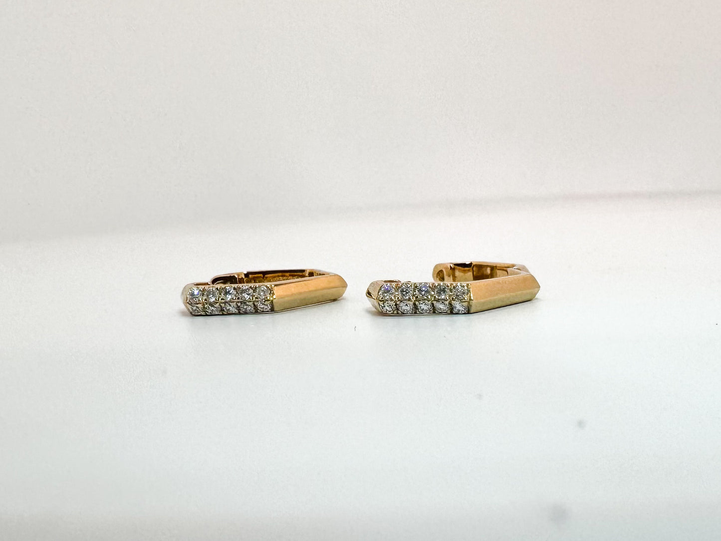 14K, Yellow gold, huggie, octogon, diamond earrings .17 diamond total weight.