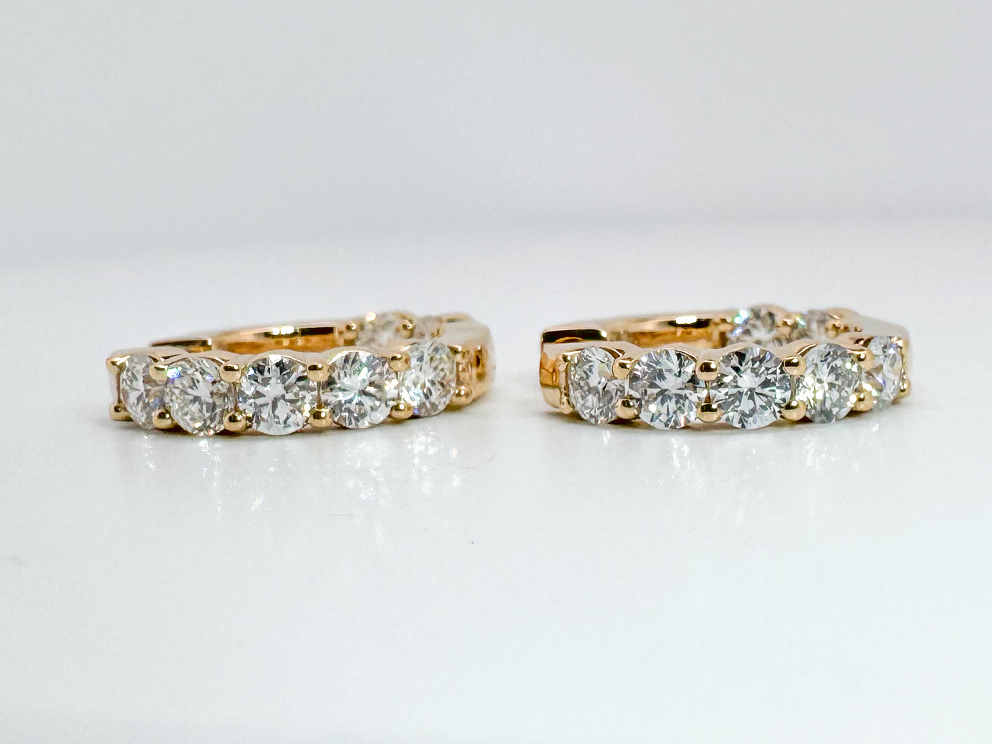 14k, Yellow gold, 3.00 diamond total weight, inside out, lab diamond hoop earrings.