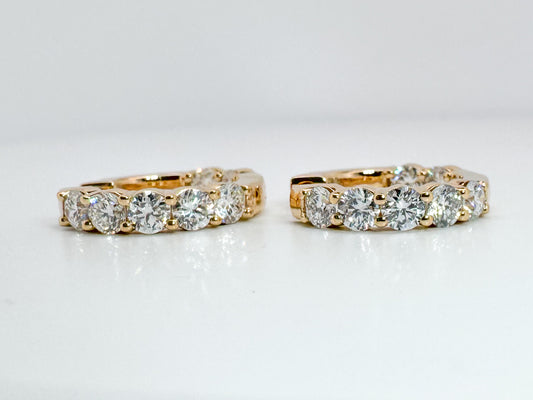 14k, Yellow gold, 3.00 diamond total weight, inside out, lab diamond hoop earrings.