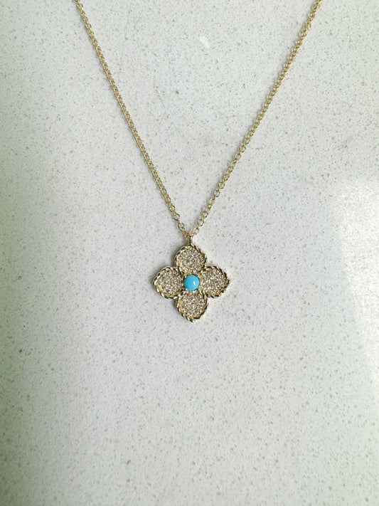 Diamond and Tuquoise Alhambra Necklace