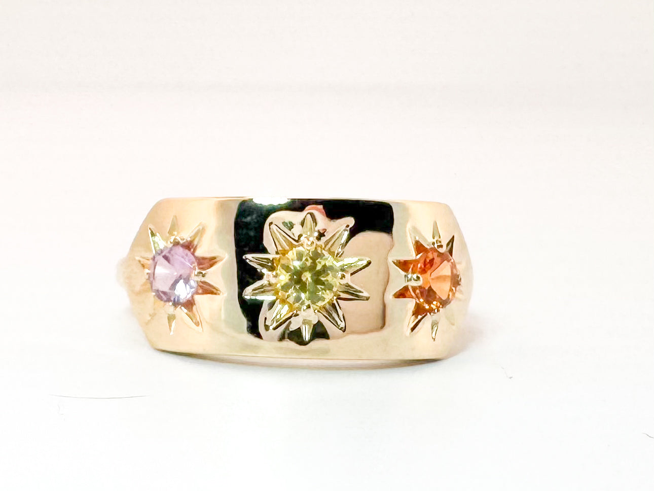 14K, yellow gold, .44 carat total weight, mulit color sapphire ring