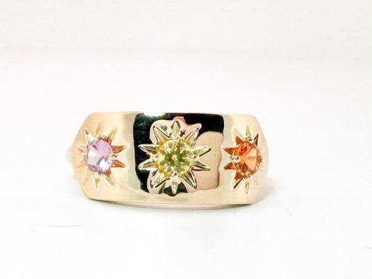 14K, yellow gold, .44 carat total weight, mulit color sapphire ring