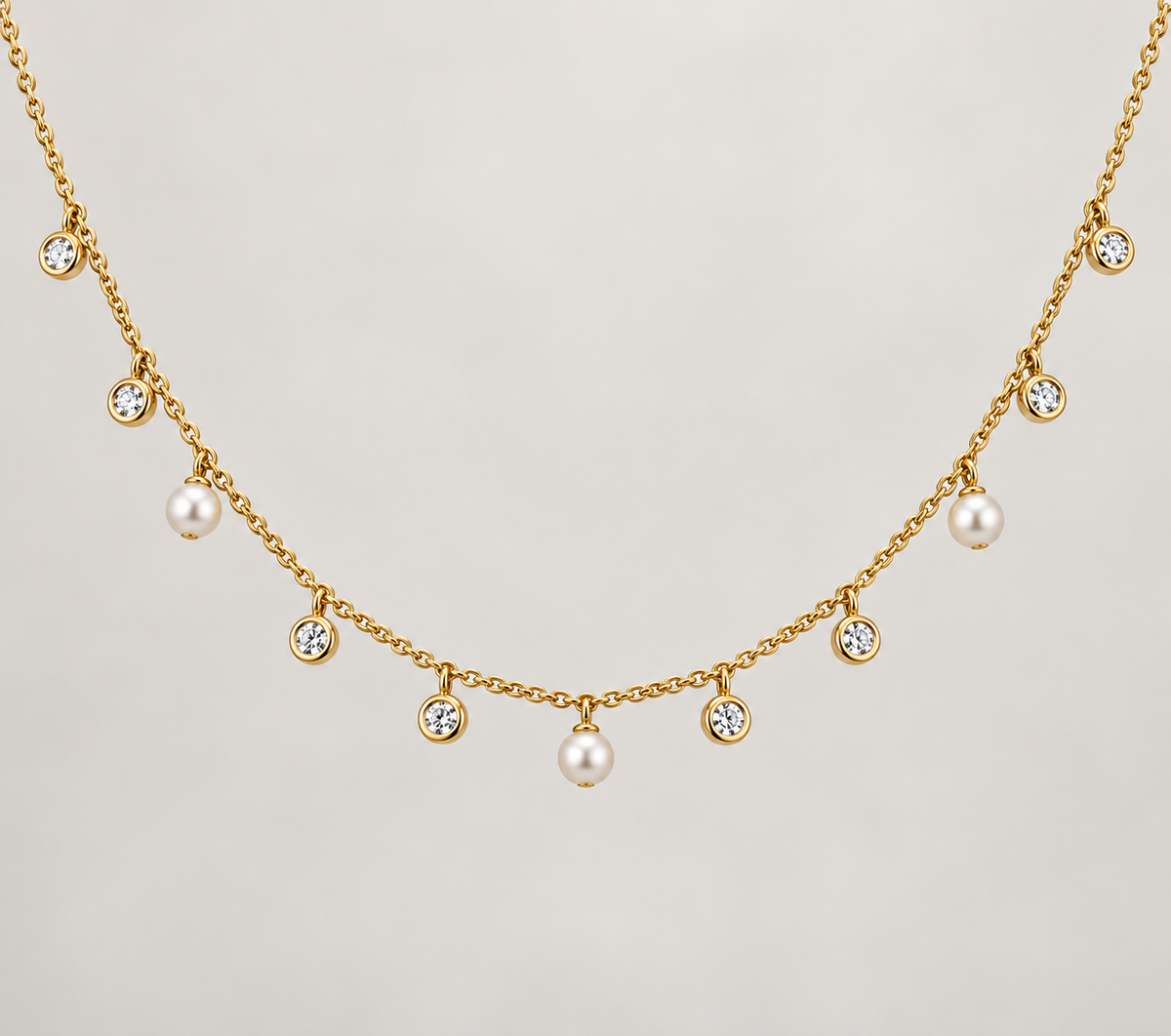 14K, Yellow gold, fresh water pearl and .15 carats of diamond necklace.