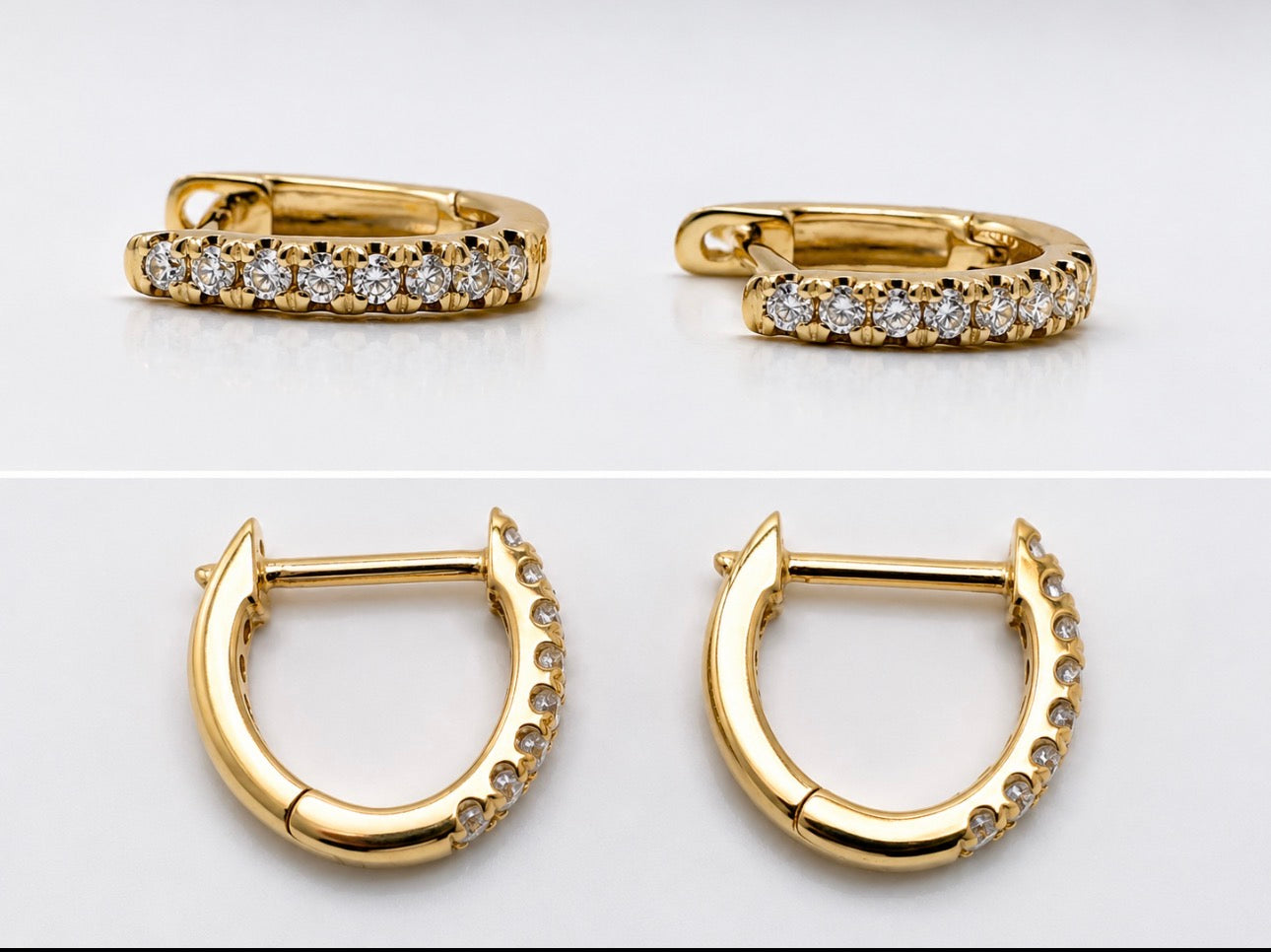 14KY .11 DTW , natural diamond , huggie earring.