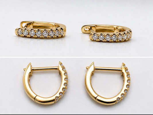 14KY .11 DTW , natural diamond , huggie earring.