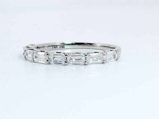 14k, white gold, lab grown, emerald cut diamond band. .80 carat total weight. East/West set