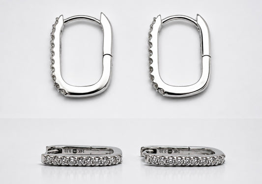14k, White gold, .33 dtw , elongated, natual diamond hoop.
