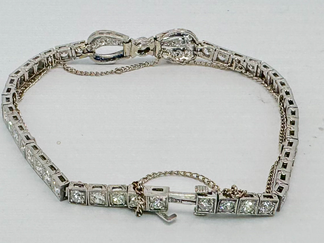 Platinum Black Starr and Frost VINTAGE  sapphire and diamond tennis bracelet ART DECO!