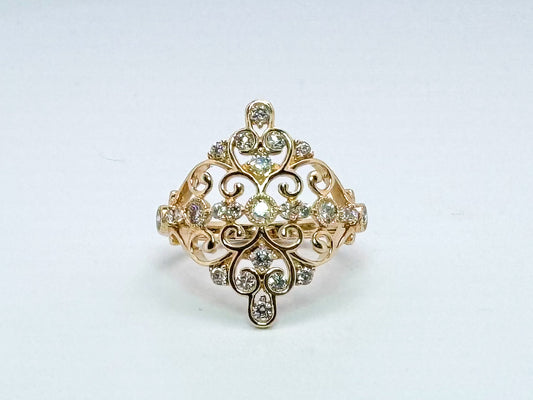 14k yellow open filigree diamond ring with .50 total carat weight