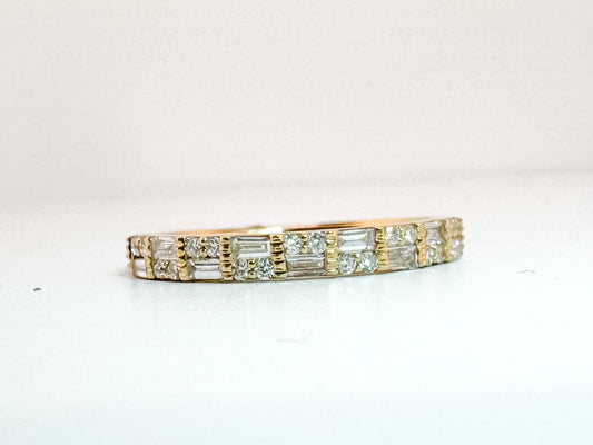 14K, Yellow gold, baguette and round brilliant natural diamond band. .43 ctw