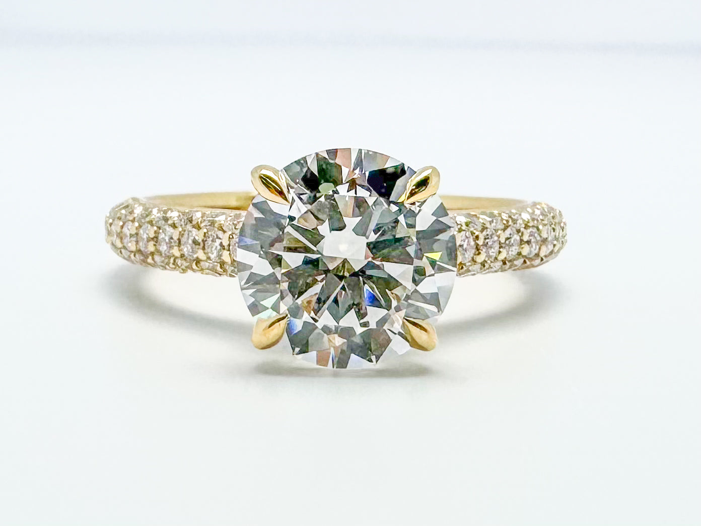 14k yellow gold, lab grown pave diamond engagement ring.2.75 carat total weight
