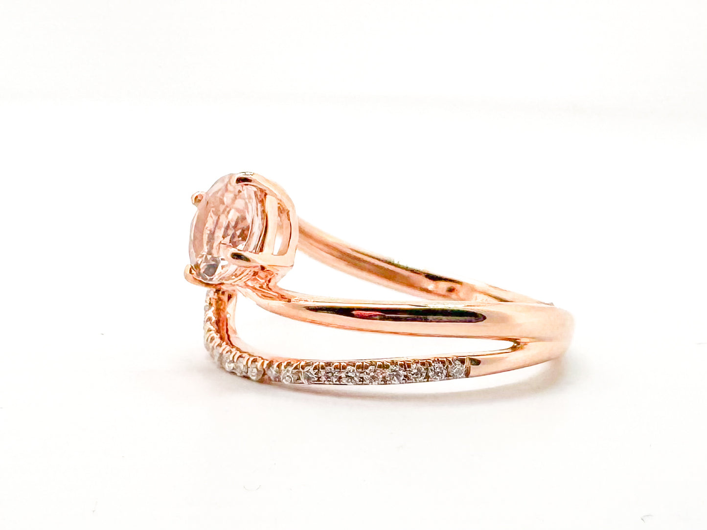 14K, rose gold, Morganite and diamond fashion ring.