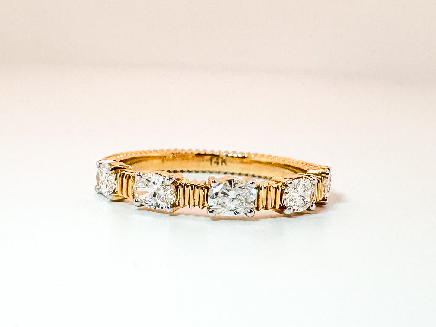 14K yellow gold, ribbed lab diamond band. .65 total weight.