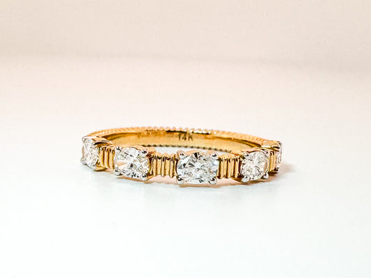 14K yellow gold, ribbed lab diamond band. .65 total weight.