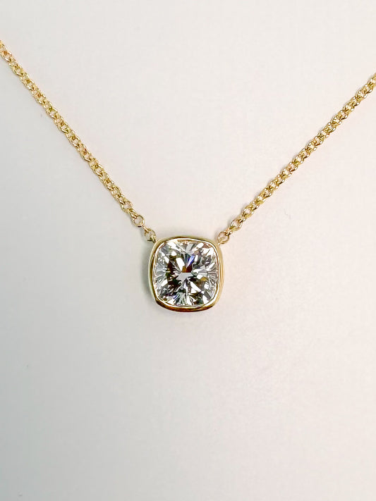 14k, yellow gold cushion cut lab grown diamond pendant 1.17 carat