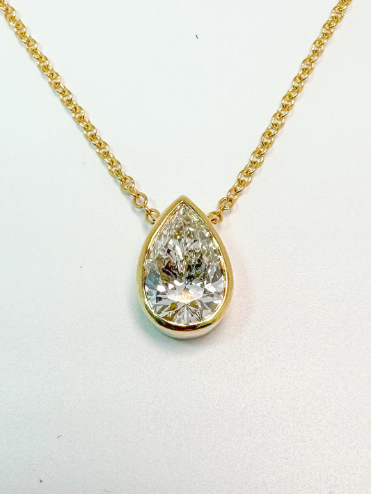 14k, yellow gold pear shaped lab diamond pendant 1.00 carat